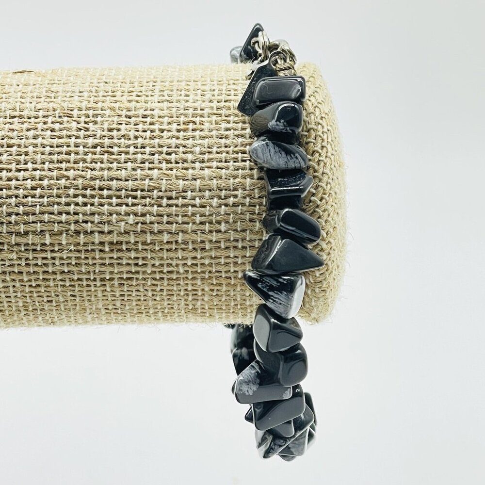 KARLA JORDAN Black and Gray Chip Bead Bracelet Signed